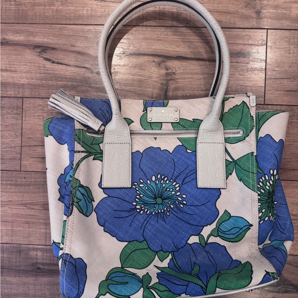 Floral Canvas Tote Bag - Blue and Green